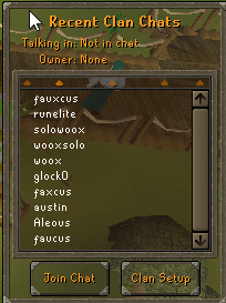 Recent clan chats listing in the clan chat tab